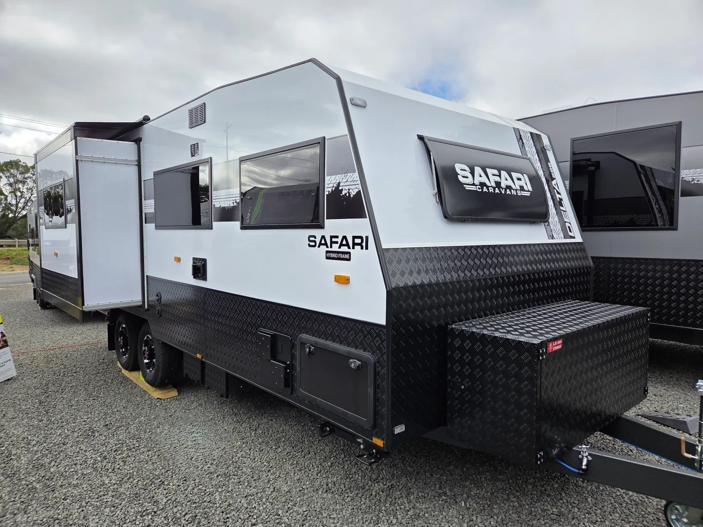Safari Delta 226 Slide Out caravan with its rear slide-out extended