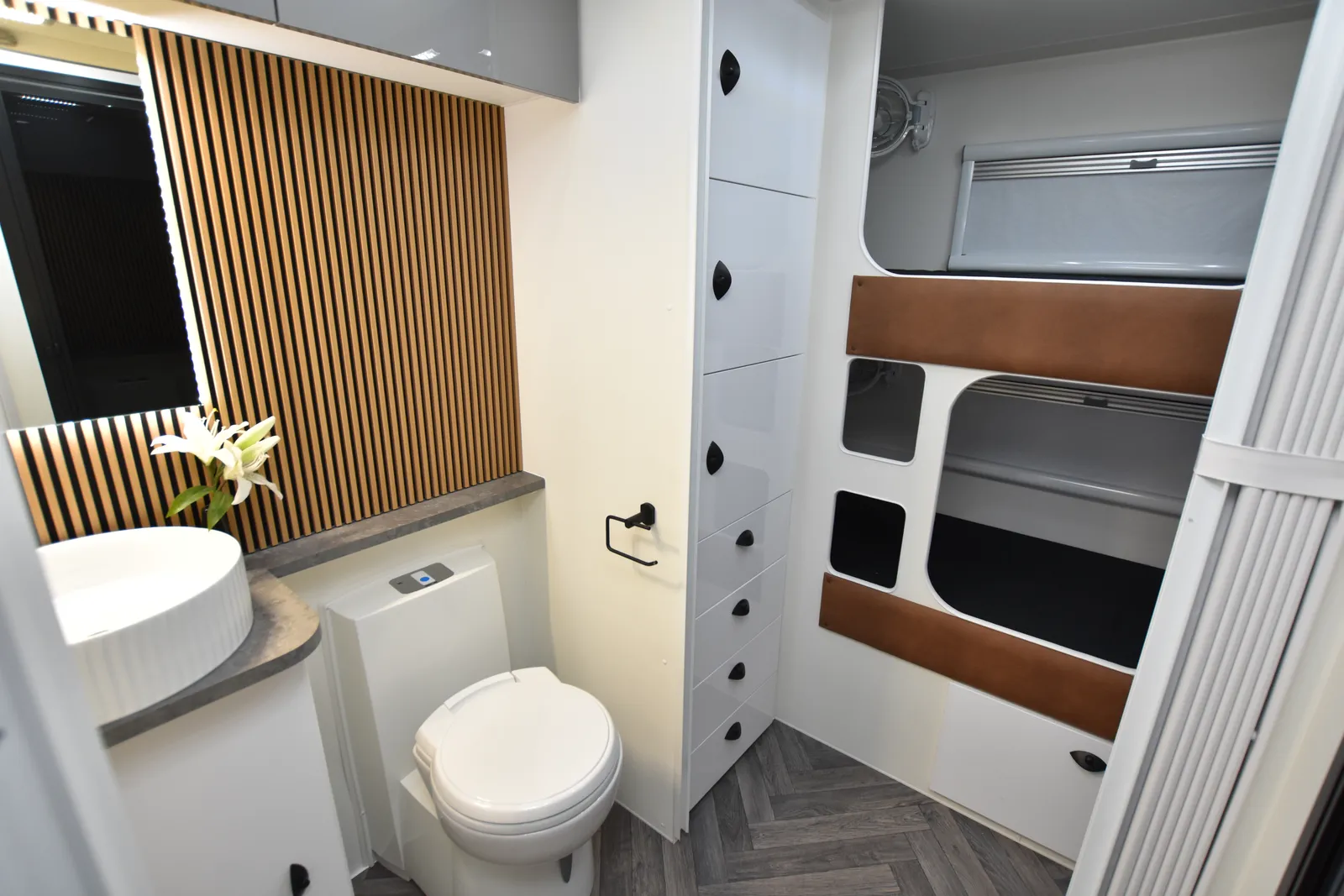 Safari Tuff Roader-X 226 King Bed ensuite toilet and basin beside the bunk room