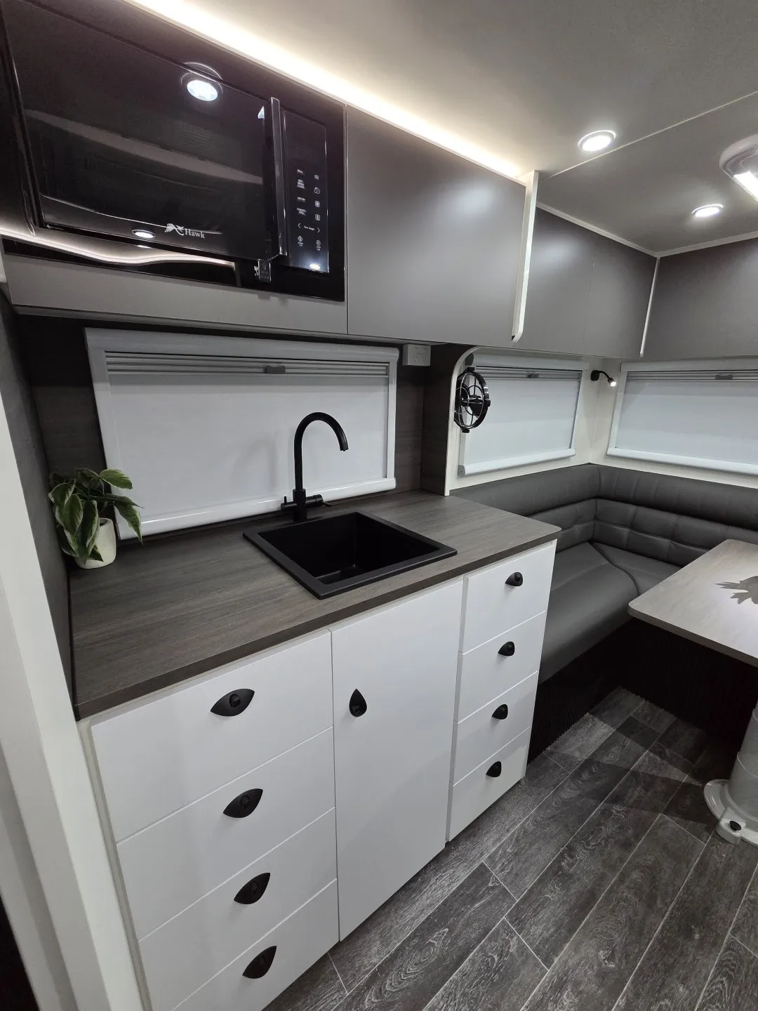 Safari Tuff Roader-X 226 Rear Club kitchen with black sink, drawers and microwave