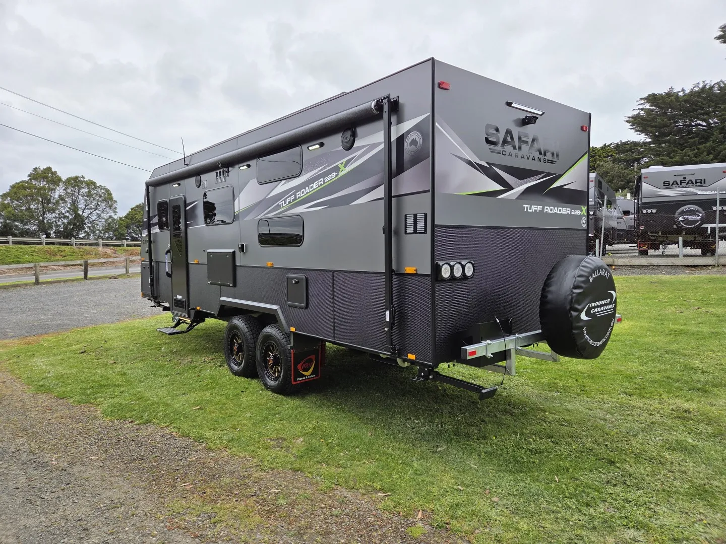 Safari Tuff Roader-X 228 rear view with spare wheel and tandem axles